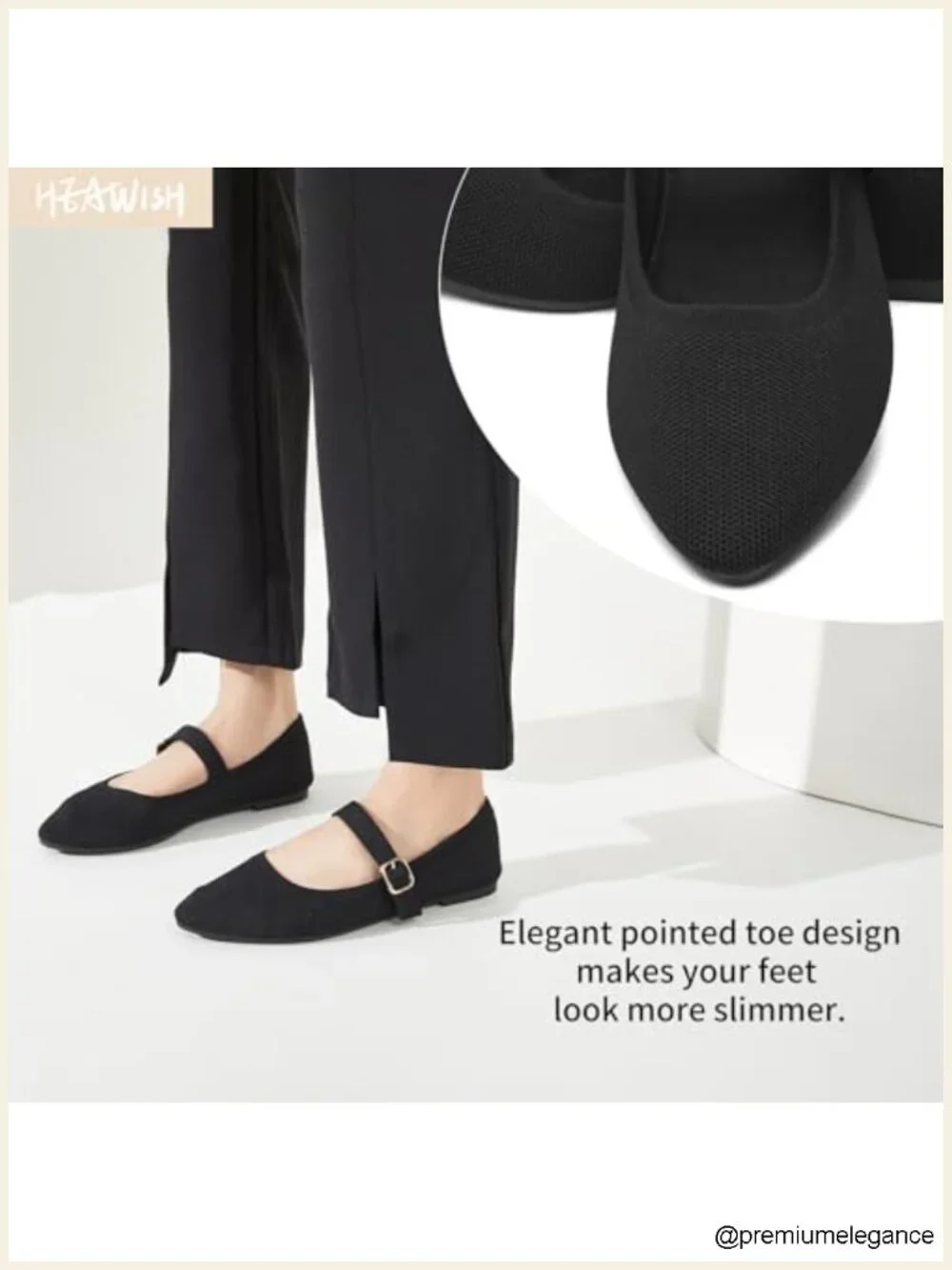 Women's Ballet Flat Slip On Mary Janes Breathable Knit Pointed Toe Buckle Strap